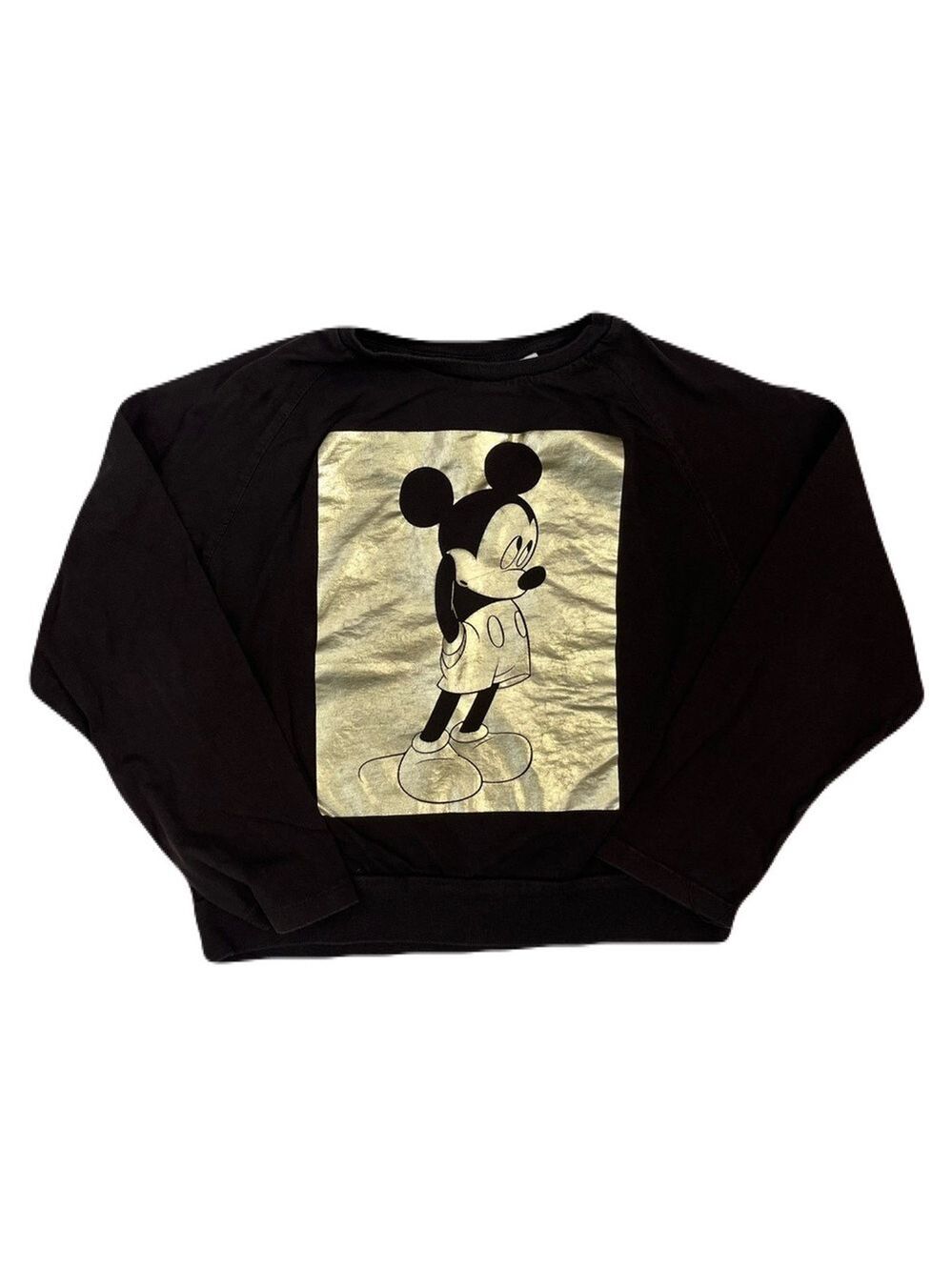Zara Black Long Sleeve‎ Tee with Gold Mickey Mouse Graphic